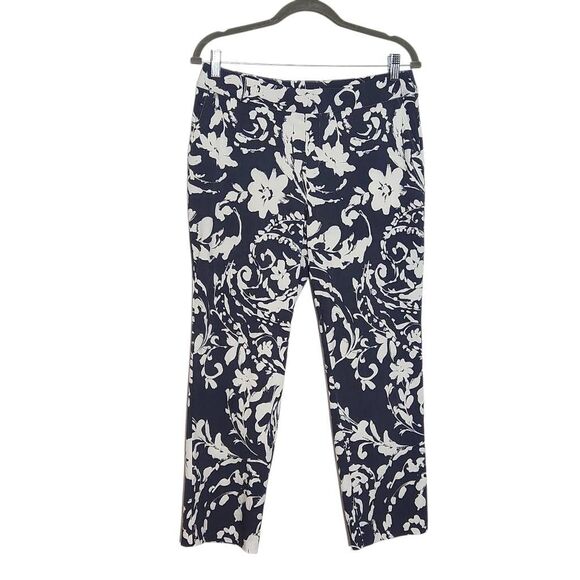 Wynne Layers Gray and White Floral Pull-on Capri Pants Size 14 Petite Gray Pants - Picture 1 of 9